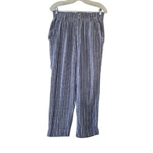 Briggs New York Linen Blend Striped Pull On Pants Blue White Women Size M